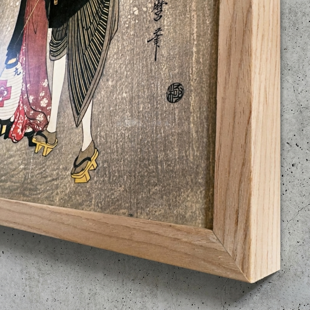 Framed Art Print - Geisha Walking through the Snow at Night by Kitagawa Utamaro