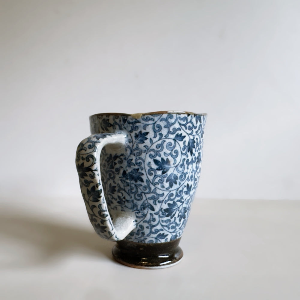 Kintsugi - Large Karakusa Mug - Blue - Small Rim Repair