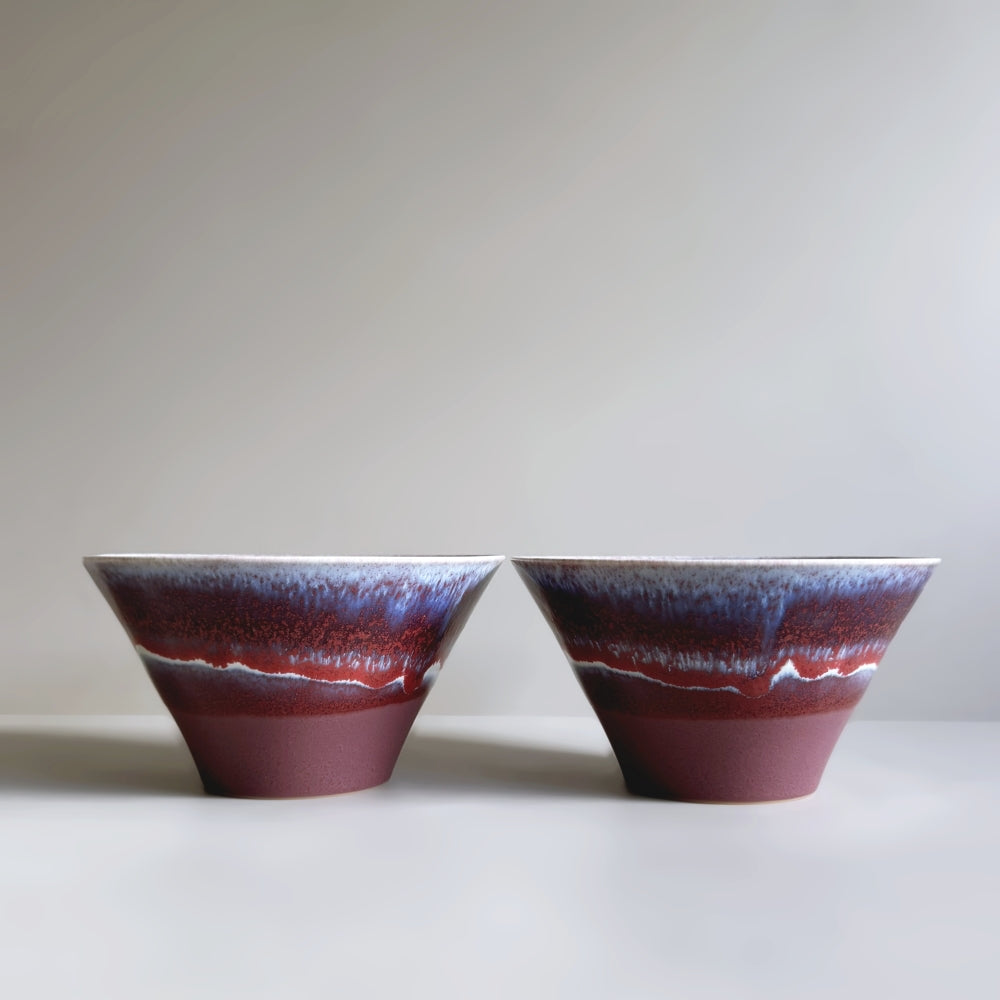 Japanese Mino ware large bowl in dark red/purple glaze. Handcrafted ceramic. Available at Toka Ceramics.