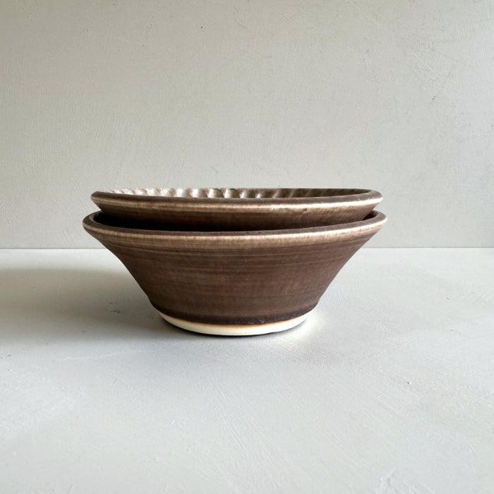 Shoyogama Stackable Shinogi Bowl in chestnut glaze. Handcrafted in Japan. Tamba Ware. Available at Toka Ceramics.