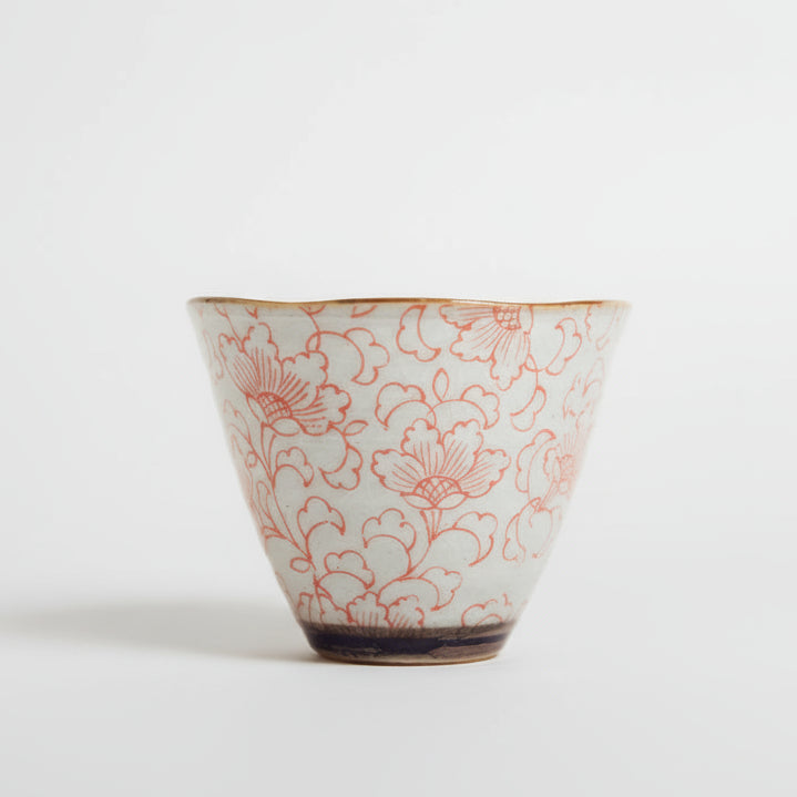 Wide Rim Floral Tea Cup - Red