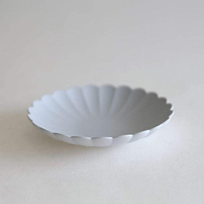 1616 arita/japan TY palace plate 110, chrysanthemum shaped plate, matt grey in colour. Arita Ware. Made in Japan.