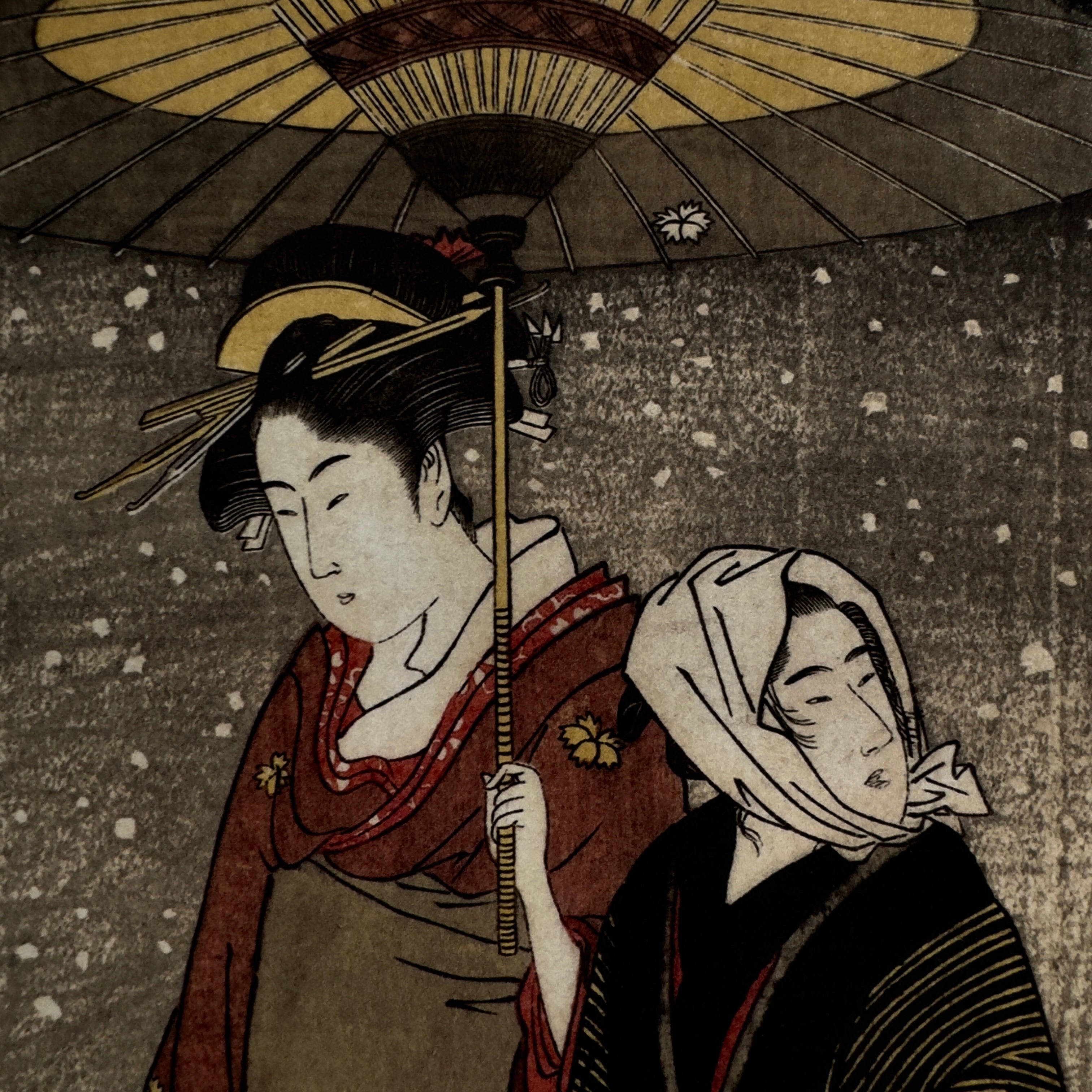 Framed Art Print - Geisha Walking through the Snow at Night by Kitagawa Utamaro