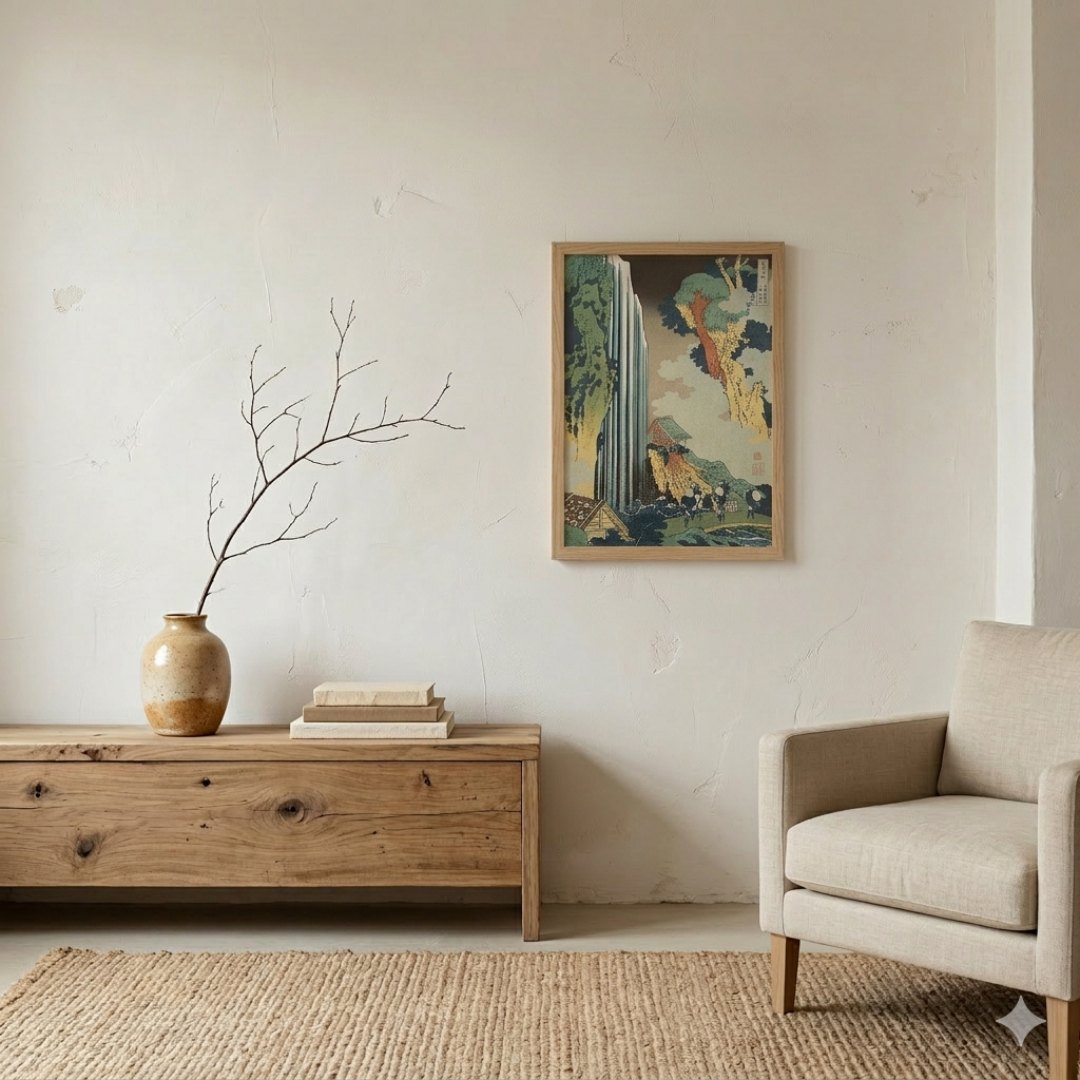 Framed Art Print - Ono Waterfall on the Kisokaido by Katsushika Hokusai