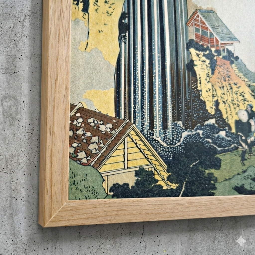 Framed Art Print - Ono Waterfall on the Kisokaido by Katsushika Hokusai