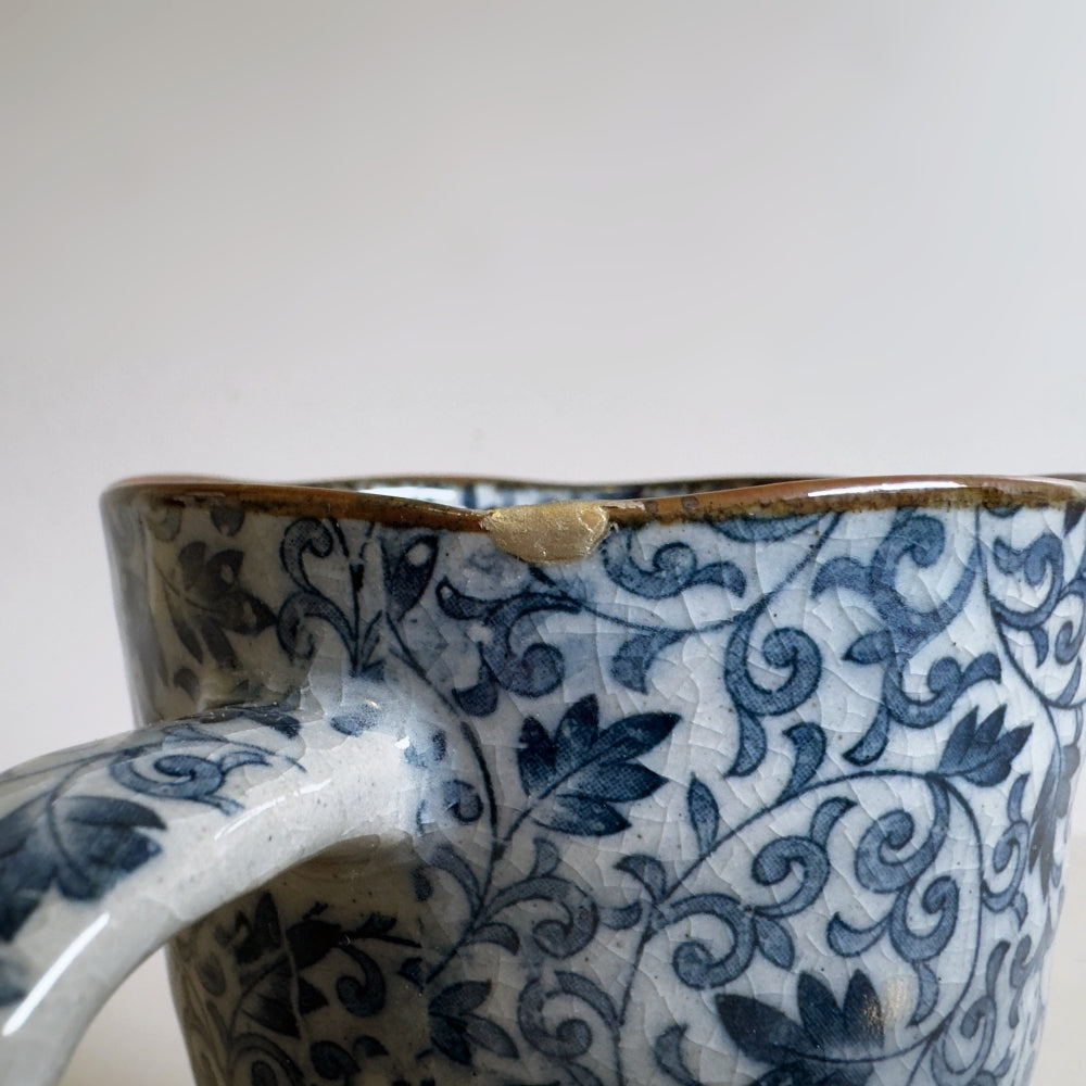 Kintsugi - Large Karakusa Mug - Blue - Small Rim Repair