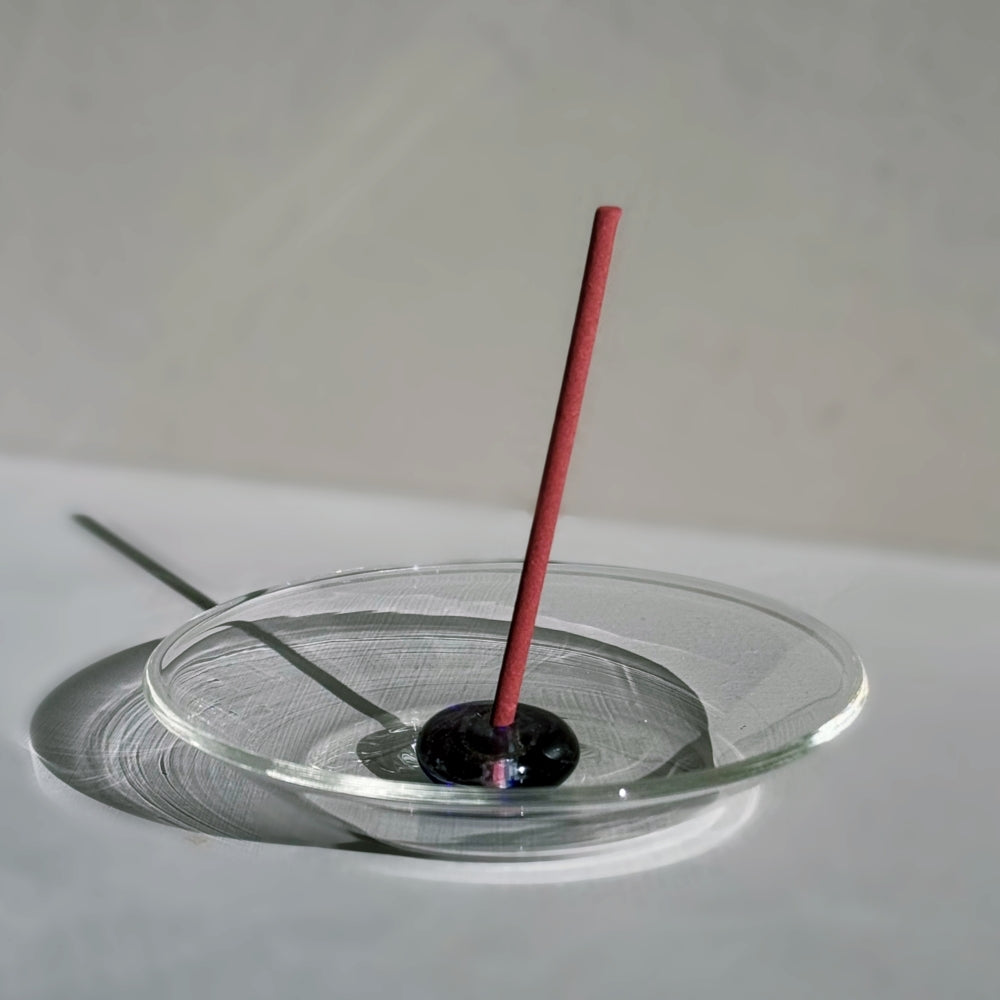 Handcrafted Japanese glass incense holder by Kousaido. Available at Toka Ceramics.