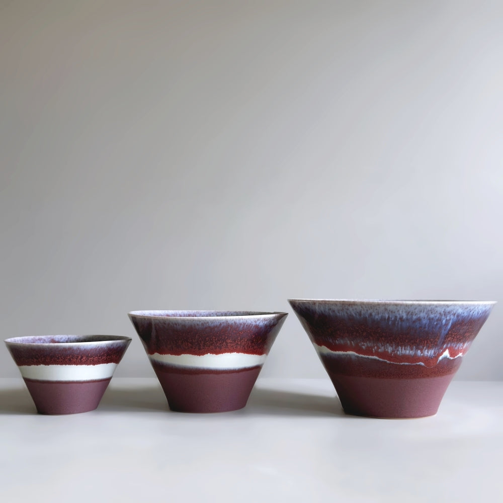 Japanese Mino ware large bowl in dark red/purple glaze. Handcrafted ceramic. Available at Toka Ceramics.