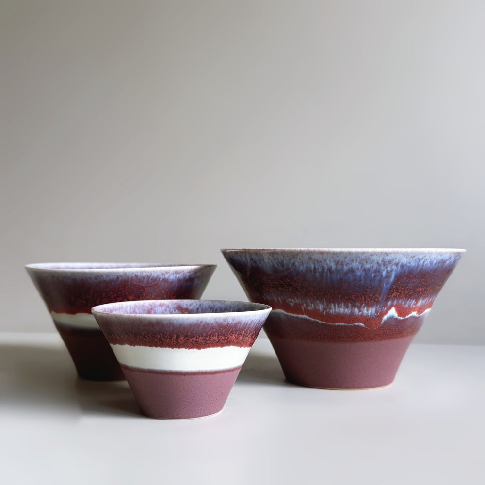 Japanese Mino ware large bowl in dark red/purple glaze. Handcrafted ceramic. Available at Toka Ceramics.