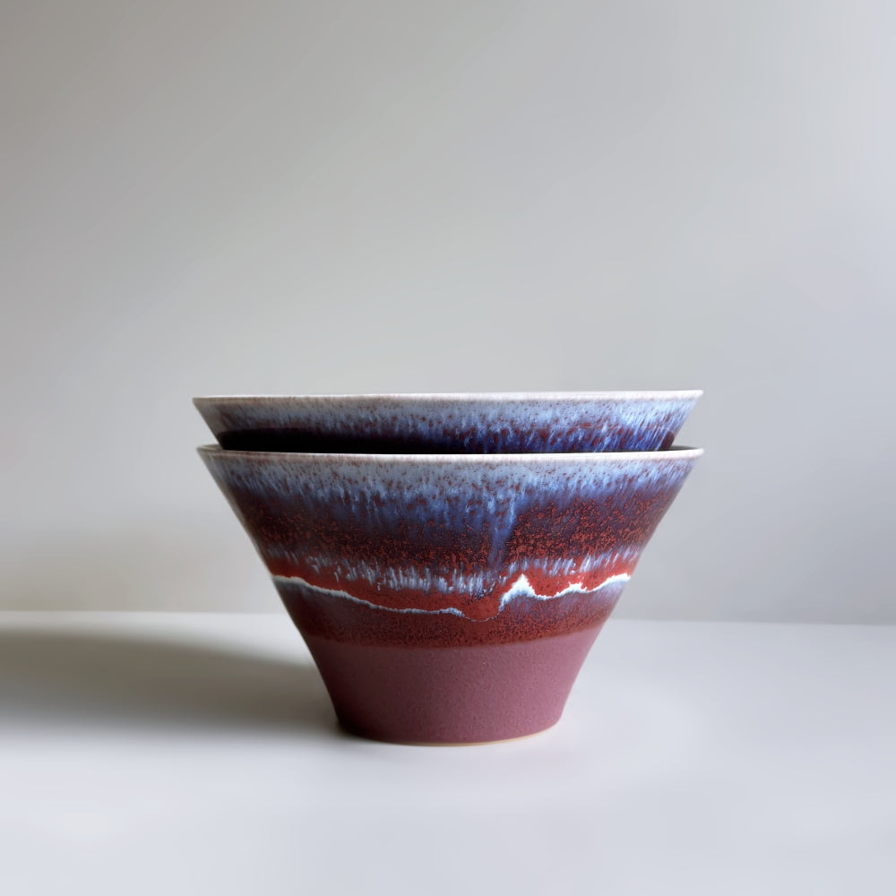 Japanese Mino ware large bowl in dark red/purple glaze. Handcrafted ceramic. Available at Toka Ceramics.