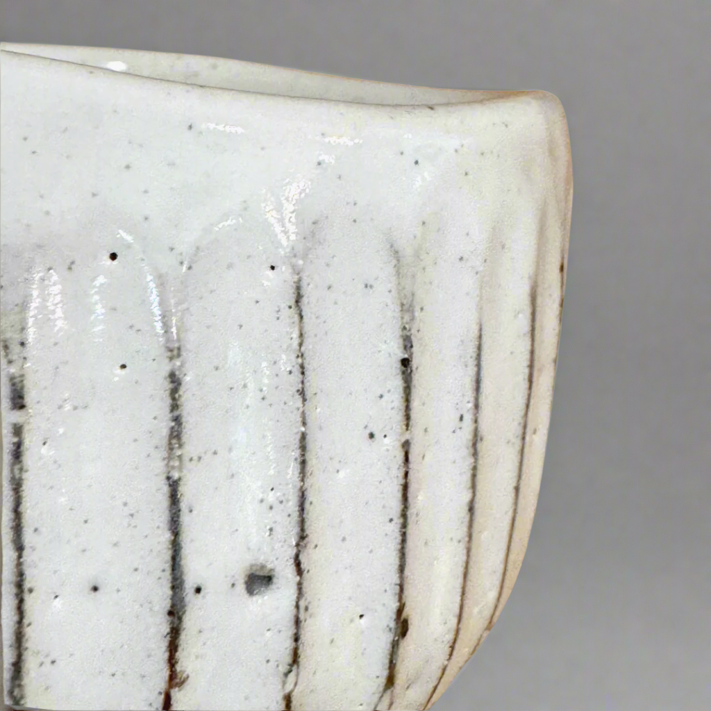 Japanese Matcha bowl with Shinogi kohiki design. Mino Ware. Available at Toka Ceramics.