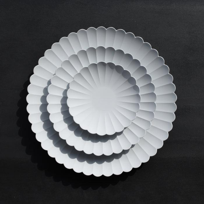 1616 arita/japan TY palace plate 110, chrysanthemum shaped plate, matt grey in colour. Arita Ware. Made in Japan.