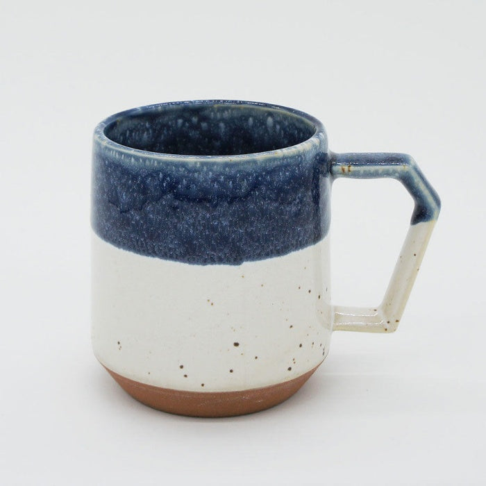 Chips Large Mug White/Navy Drop, handmade in Japan. Mino Ware. Available at Toka Ceramics.