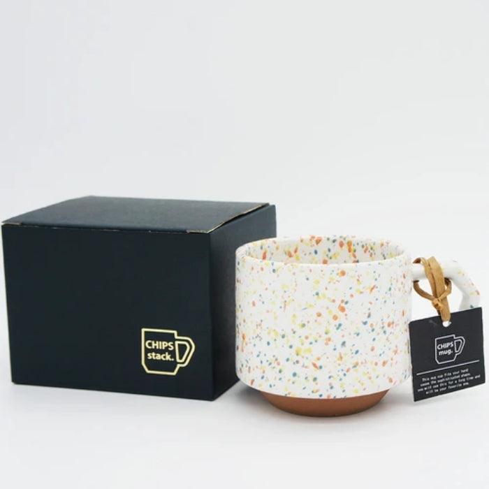Chips Japan Stackable Mug - White/Orange Splash. Made in Japan. Available at Toka Ceramics.