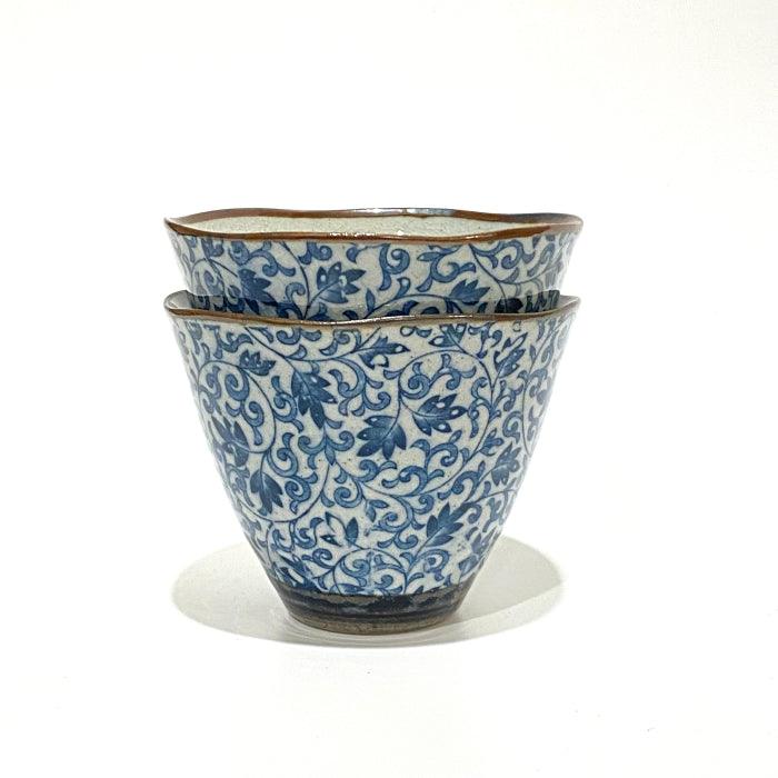 Karakusa pattern wide rim tea cup. Made in Gifu prefecture in Japan. Mino Ware. Available at Toka Ceramics.